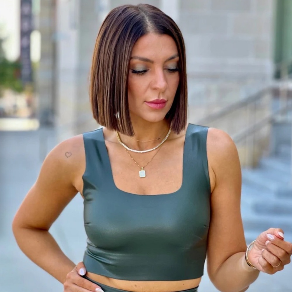 Commando Women’s Dark Green Pine Vegan Leather Cropped Tank Size Small NWOT